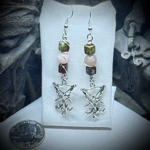 Genuine Gemstones - Earrings - Lucifer Sigil - Peach Moonstone & Ceramic