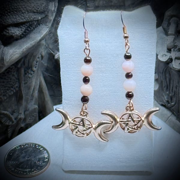 Genuine Gemstones - Triple Goddess - Balance - Copper - Garnet & Pink Peruvian Opal