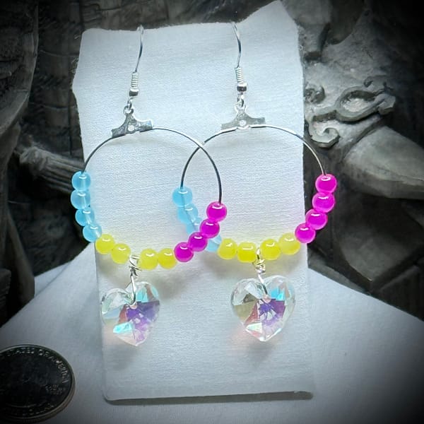 Earrings - Pansexual - Hoops - Crystal Hearts