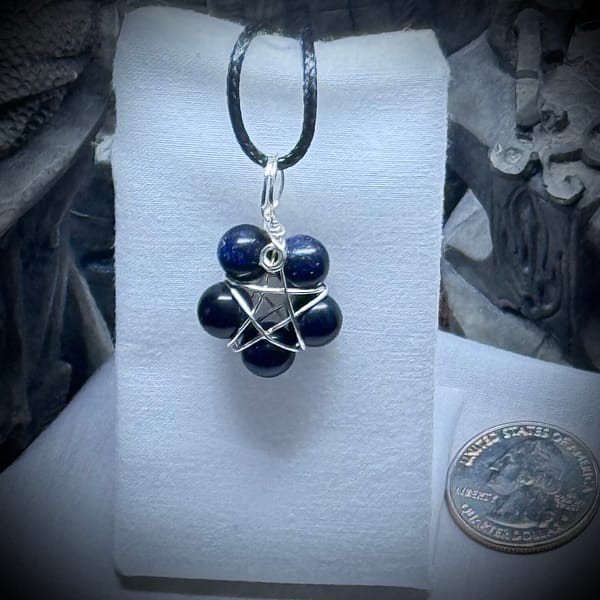 Genuine Gemstone - Pendant - Pentacle - Blue Goldstone