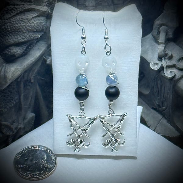 Genuine Gemstones - Faerly Dark - Lucifer Sigil - Blue Kyanite, Black Onyx, Glass Skull