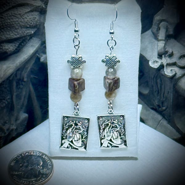Genuine Gemstones - Earrings - Serpentine Witch - Smokey Quartz and Onyx