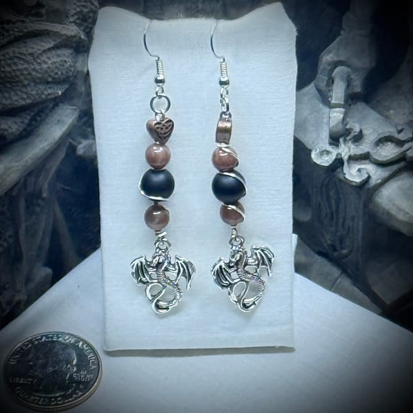 Genuine Gemstones - Earrings - Dragons Horde  - Mocha Moonstone & Black Onyx