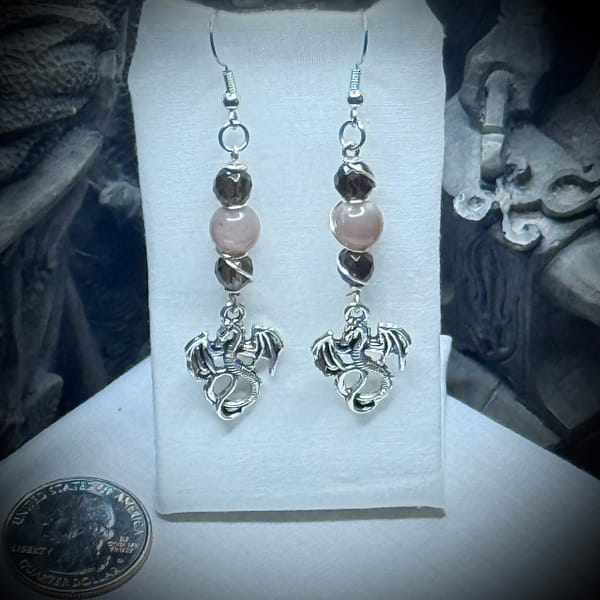 Genuine Gemstones - Earrings - Dragons Horde - Smokey Quartz & Peach Moonstone